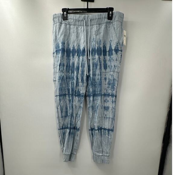 Cloth & Stone Anthropologie Blue Lyocell Tie-Dyed Chambray Joggers Women's Sz M - Picture 3 of 10